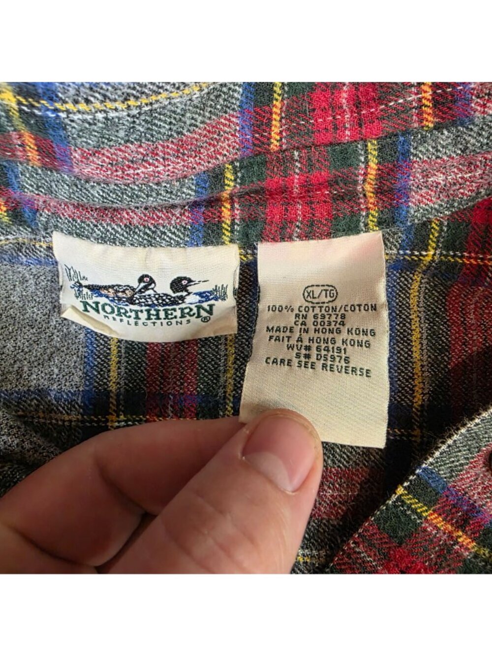 Vintage Northern Reflections Mens XL Gray Red Green Blue Plaid Flannel Shirt 100 - Picture 5 of 10